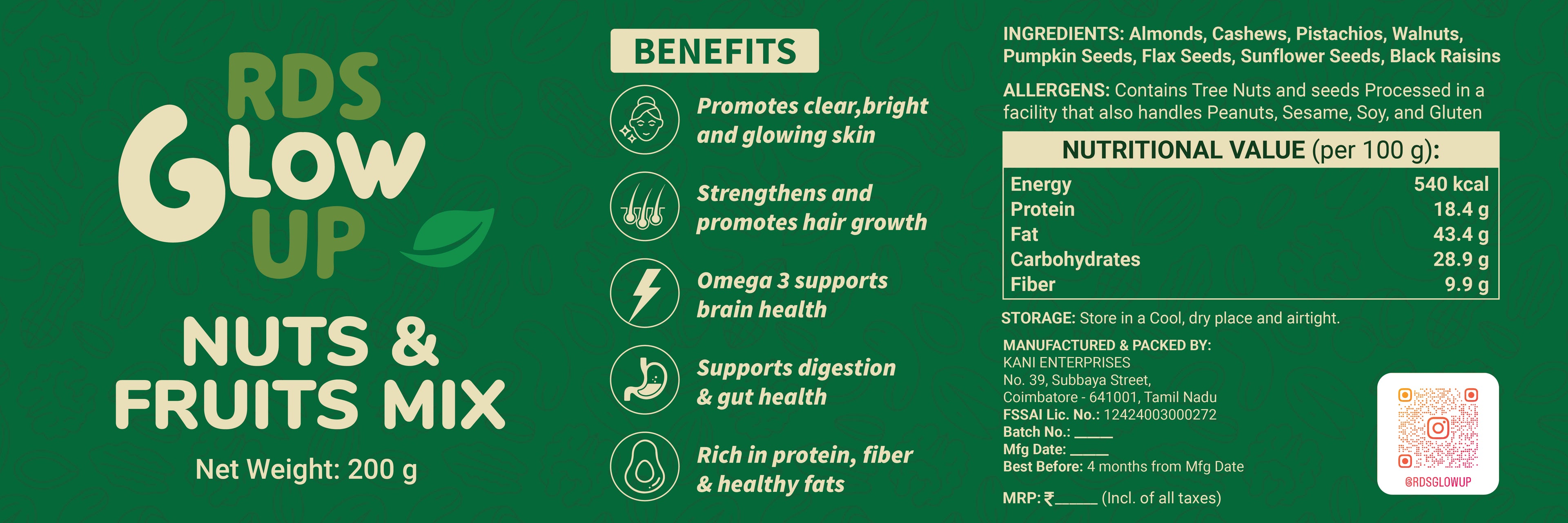 RDS GLOWUP premium nuts,seeds and fruits mix